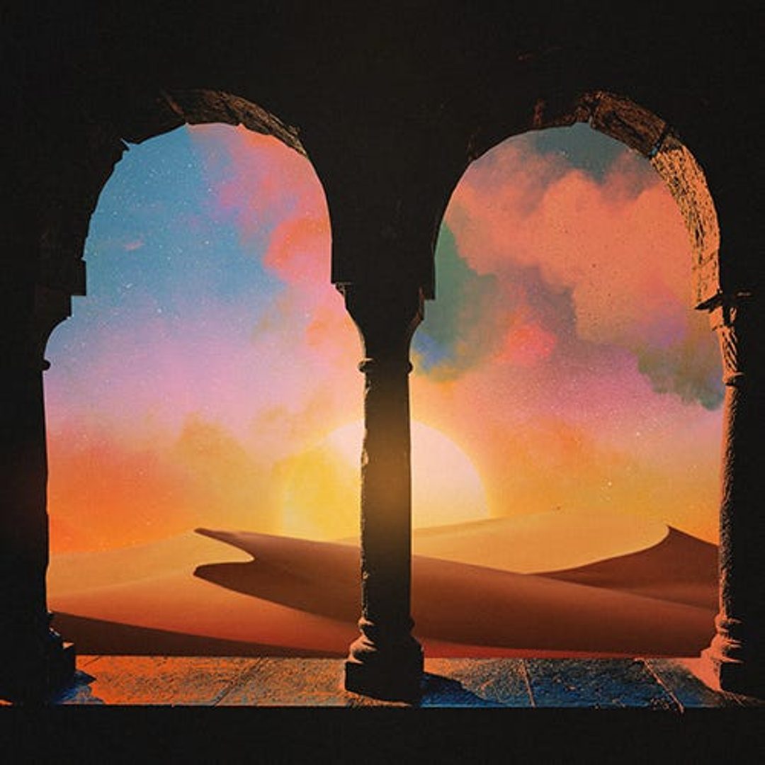 Arches opening onto desert dunes at dusk, by Fran Rodríguez